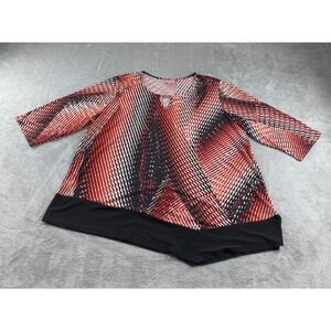 Avenue‎ Women's Geometric Print Tunic Top Black Red White 3/4 Sleeve Size 22 24